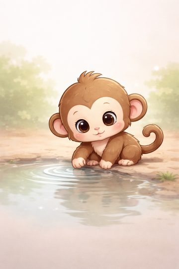 Cartoon Monkey Water Play Wallpaper
