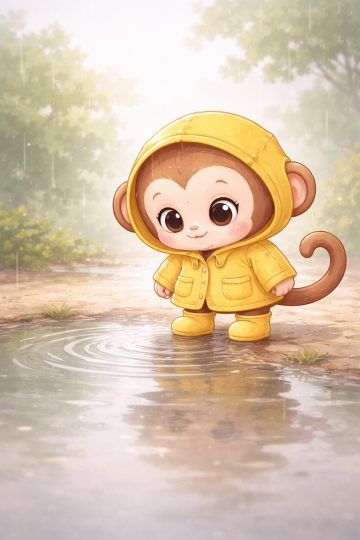 Cartoon Monkey Rainy Day Wallpaper