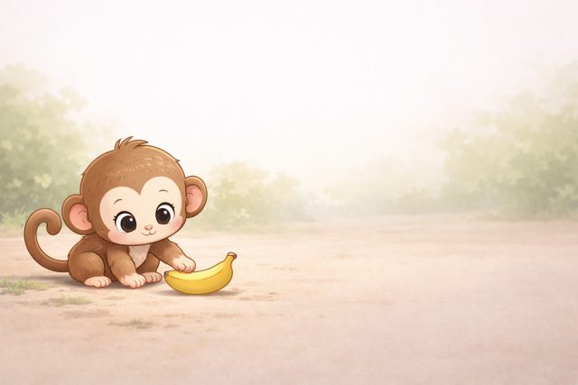 Cartoon Monkey Banana Reach Wallpaper