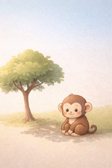 Cartoon Monkey Under Tree Wallpaper