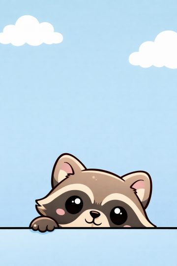 Cute Cartoon Raccoon Peeking Sky Minimal Wallpaper