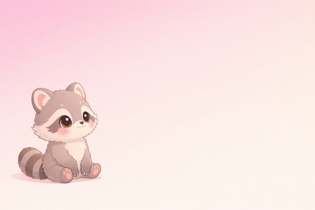 Cute Cartoon Raccoon Sitting Minimal Pastel Wallpaper