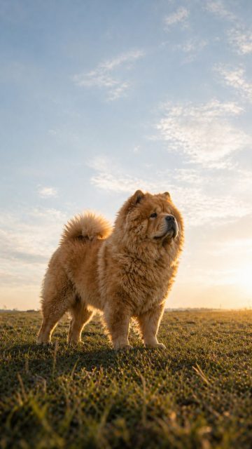Chow Chow Standing in Warm Backlit Field Wallpaper
