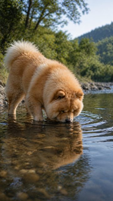Chow Chow Drinking Water with Gentle Ripples Wallpaper