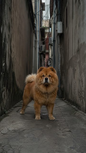 Chow Chow Standing in Narrow Alley Depth Wallpaper