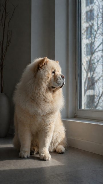 Chow Chow Sitting by Window Looking Outside Wallpaper