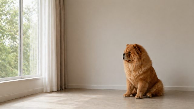 Chow Chow Sitting Near Window Wide Interior Wallpaper