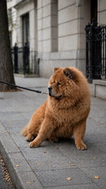 Chow Chow Sitting with Leash Tension Wallpaper