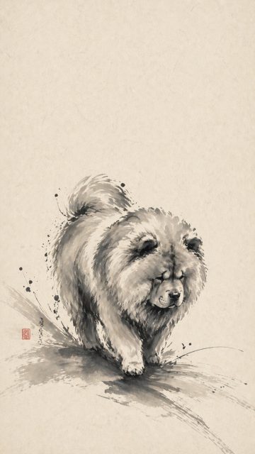 Chow Chow Ink Brush Walking Illustration Wallpaper