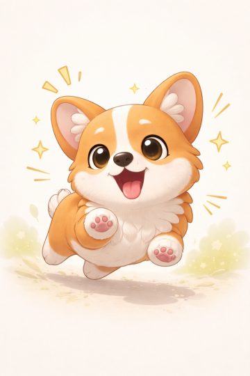 Happy Chibi Corgi Jumping with Sparkles Wallpaper