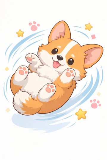 Playful Chibi Corgi Rolling Motion Wallpaper