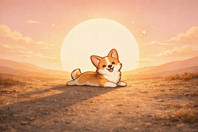 Minimal Pastel Corgi Under Golden Sun Horizon Wallpaper
