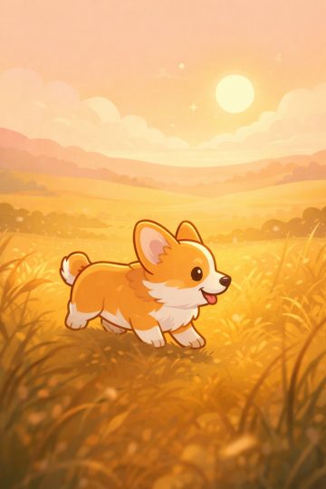 Running Corgi in Golden Field Warm Sunset Wallpaper