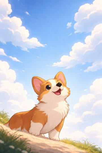 Corgi Looking Up at Blue Sky Low Angle Wallpaper