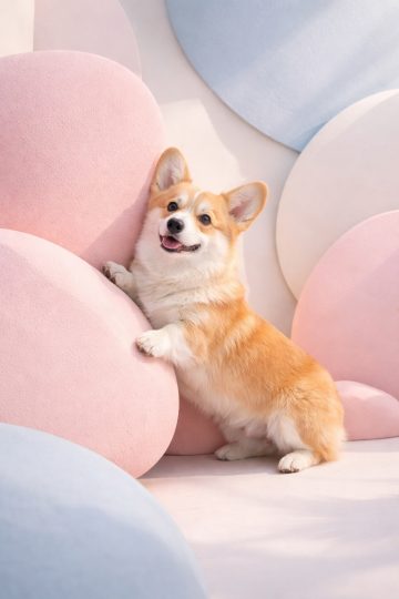 Corgi Among Soft Pastel Shapes in Gentle Light Wallpaper