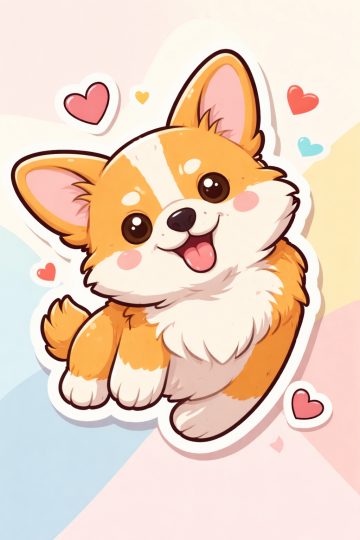 Cute Corgi Sticker with Hearts Pastel Background Wallpaper