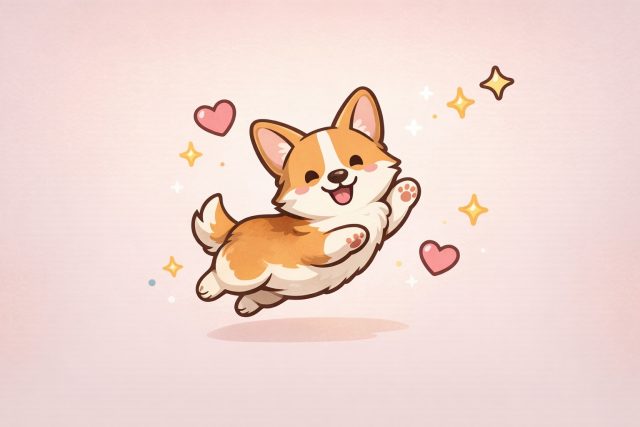 Happy Jumping Corgi Sticker with Sparkles Minimal Wallpaper