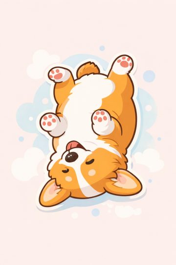 Playful Upside Down Corgi Sticker Soft Pastel Wallpaper