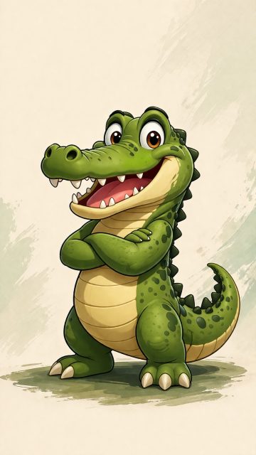 Crocodile Cartoon Mascot Standing Confidently Wallpaper