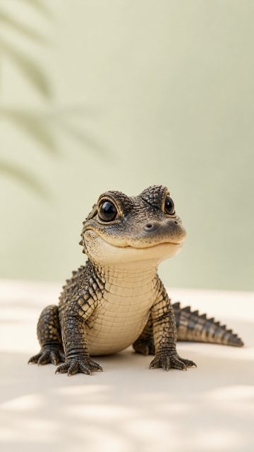 Cute Baby Crocodile in Soft Minimal Light Wallpaper