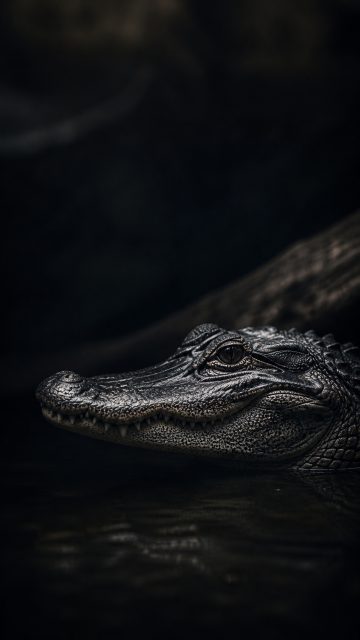 Crocodile Side Profile in Dark Water Texture Wallpaper