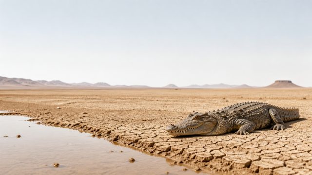 Crocodile Resting at a Desert Water Edge Wallpaper