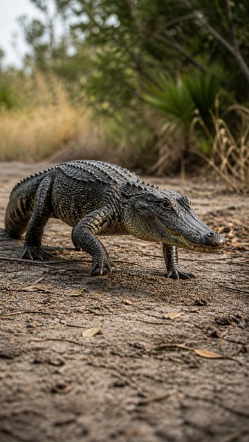 Crocodile Walking Along a Dry Forest Path Wallpaper