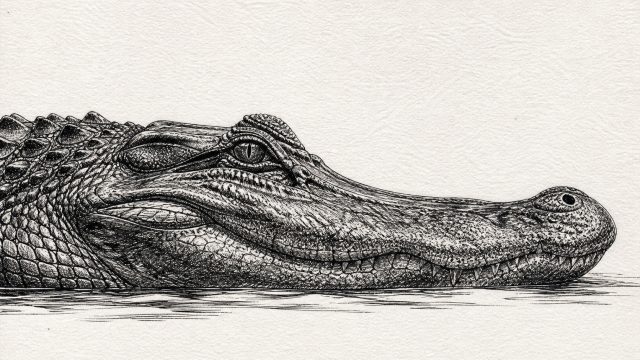 Crocodile Ink Sketch Close Head Detail Wallpaper