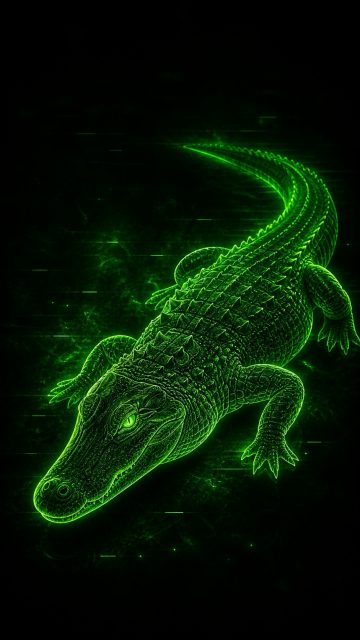 Crocodile Neon Green Digital Glow Wallpaper