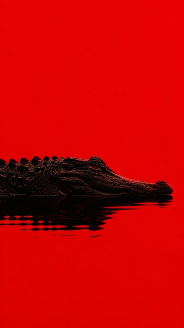Crocodile Silhouette Against Bold Red Background Wallpaper