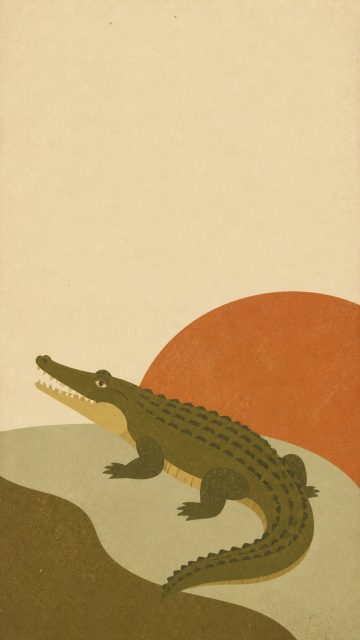 Crocodile Retro Illustration with Warm Sunset Shapes Wallpaper