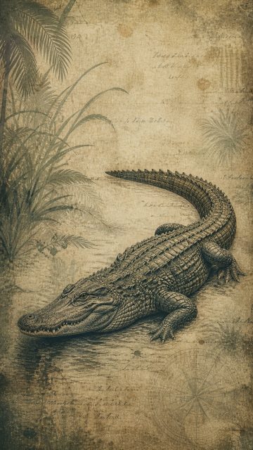 Crocodile Vintage Engraving Style Poster Wallpaper