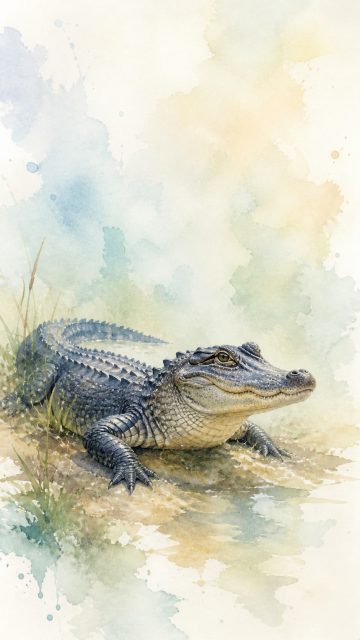 Crocodile Soft Watercolor Illustration Wallpaper