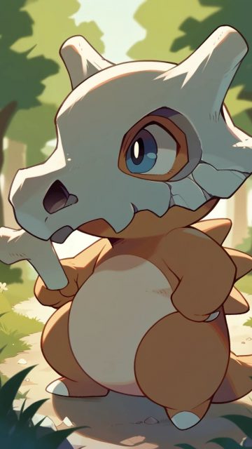 Cubone on a Quiet Forest Path Wallpaper