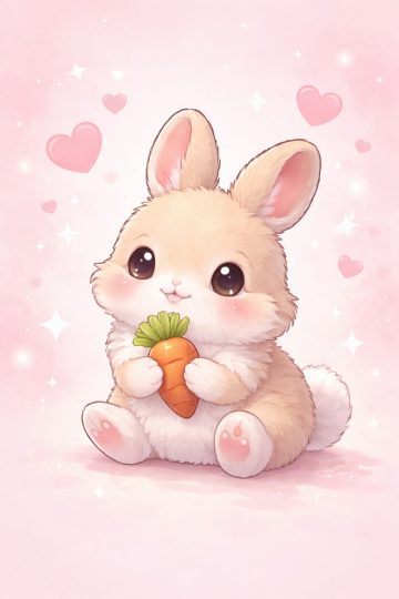 Cute Kawaii Bunny Holding Carrot