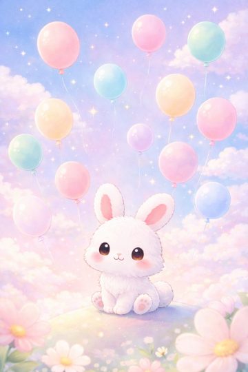 Cute Bunny with Pastel Balloons