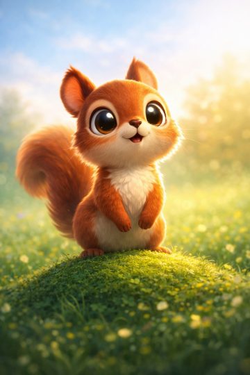 Cute Cartoon Squirrel in Sunny Meadow Wallpaper