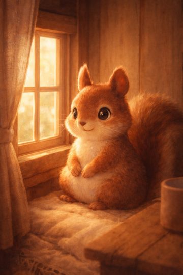 Cute Cartoon Squirrel by Cozy Window Wallpaper