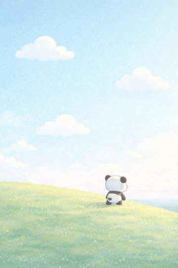 Cute Chibi Panda on Minimal Hill Sky Wallpaper