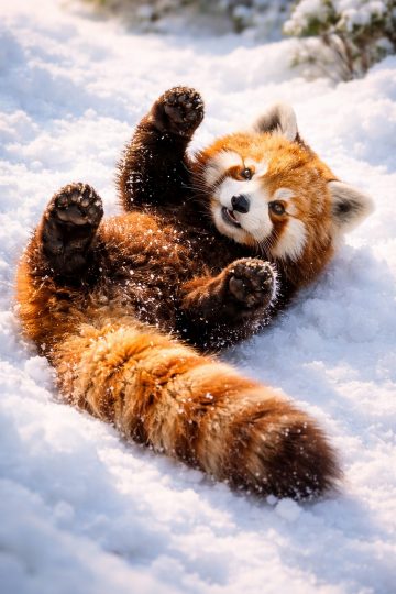Cute Red Panda Playing in the Snow Wallpaper