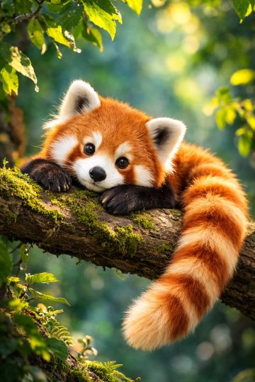 Cute Red Panda Resting on Tree Branch Wallpaper