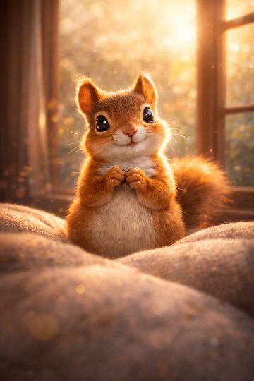 Cute Squirrel Cozy Indoor Sunlight Wallpaper