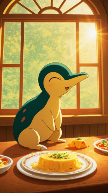 Cyndaquil Enjoying a Cozy Breakfast Wallpaper