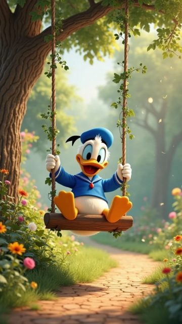 Donald Duck Garden Swing Wallpaper