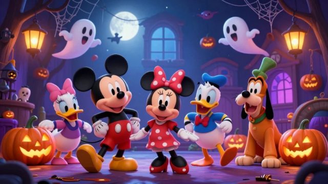 Donald Duck Halloween Night Storybook Wallpaper