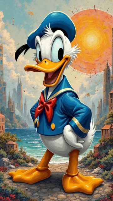 Donald Duck Sunlit Canal Storybook Wallpaper