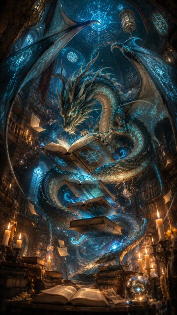 Arcane Library Serpent Dragon Wallpaper