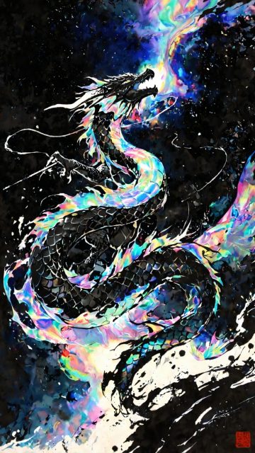Cosmic Ink Serpentine Dragon Wallpaper