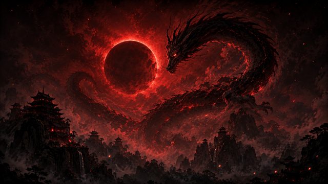 Crimson Eclipse Serpent Dragon Wallpaper