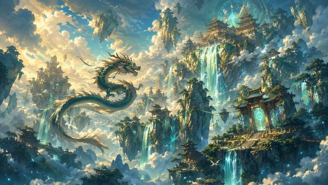 Floating Island Serpent Dragon Wallpaper